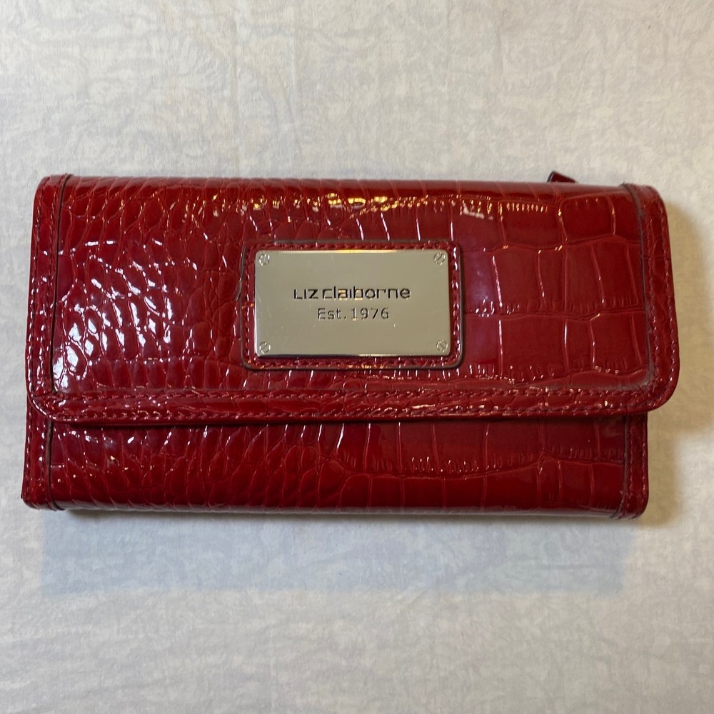 Liz‎ Claiborne Red Croc Embossed Checkbook Wallet Organizer Clutch